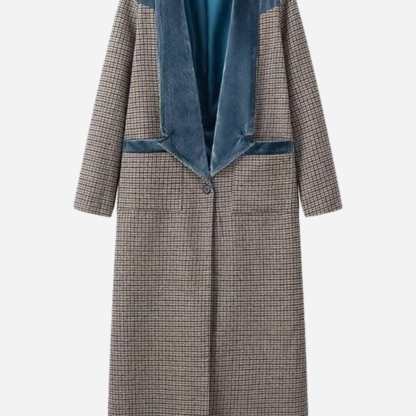 PLAID COAT WITH VELVET COLLAR