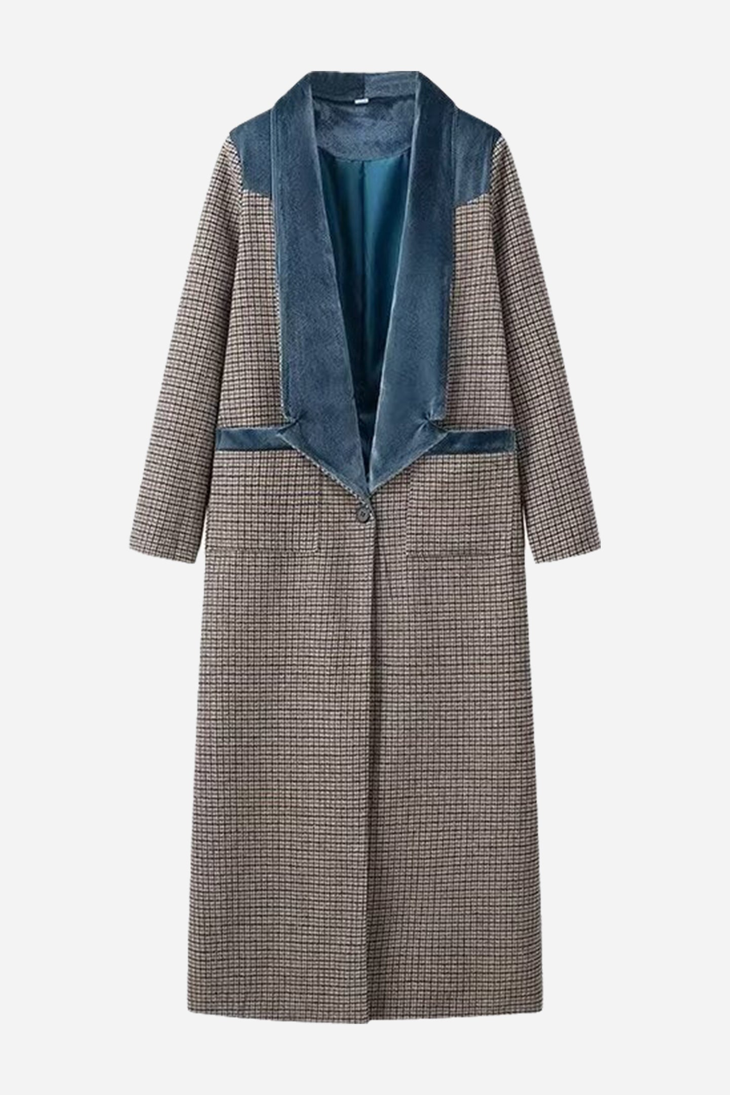 PLAID COAT WITH VELVET COLLAR