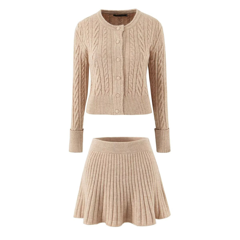 GERIPPTES STRICKSET MIT CARDIGAN UND ROCK