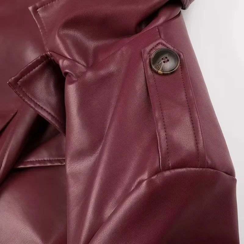 FAUX LEATHER JACKET IN BURGUNDY