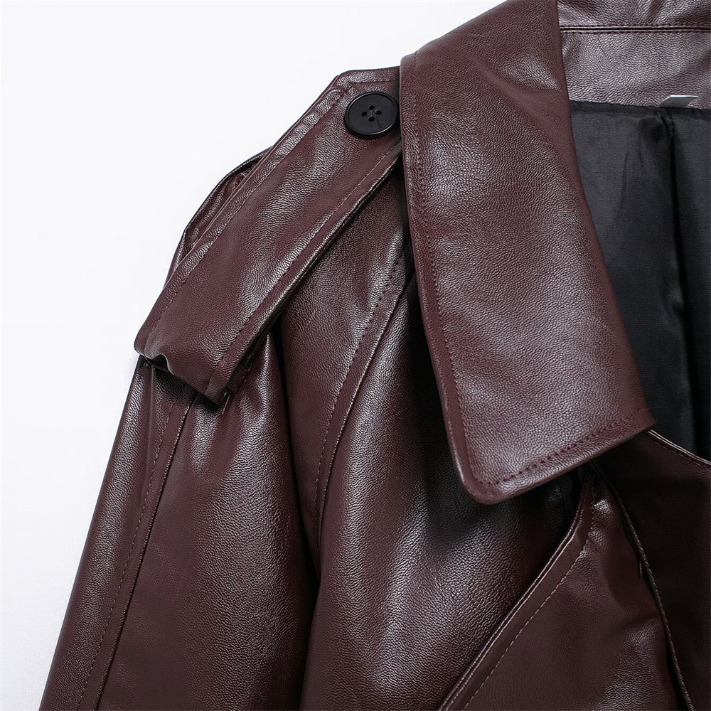 BURGUNDY FAUX LEATHER JACKET