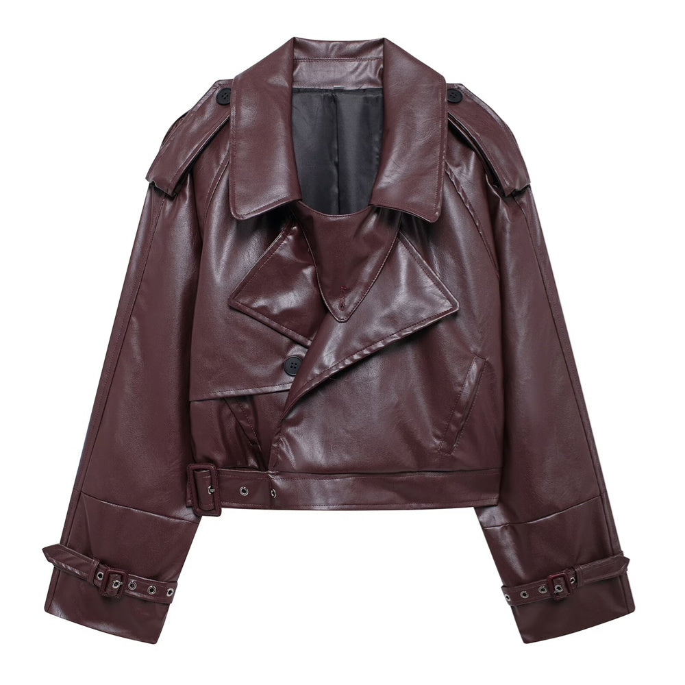 BURGUNDY FAUX LEATHER JACKET