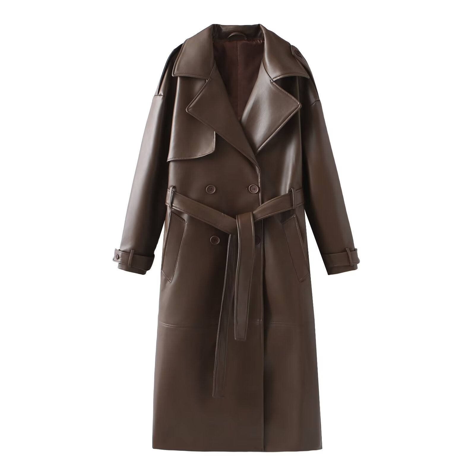 FAUX LEATHER TRENCH COAT