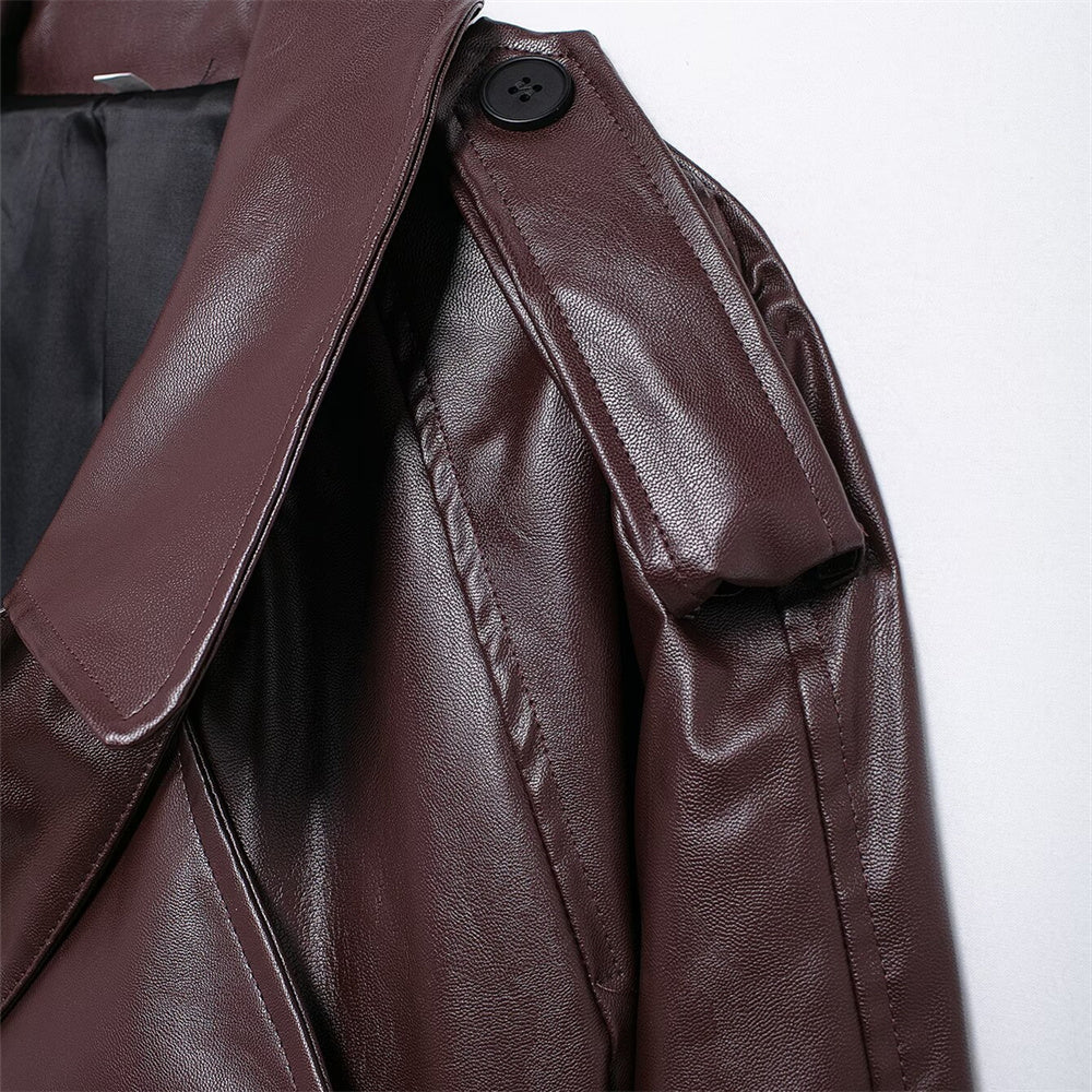 BURGUNDY FAUX LEATHER JACKET