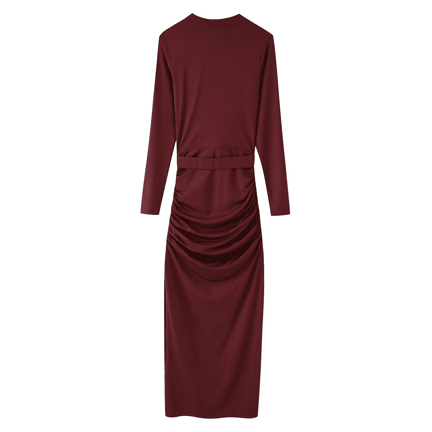 MIDI-KLEID MIT V-AUSSCHNITT UND RAFFUNGEN