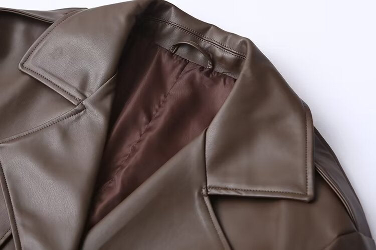 FAUX LEATHER TRENCH COAT