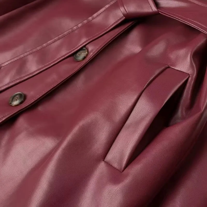 FAUX LEATHER JACKET IN BURGUNDY