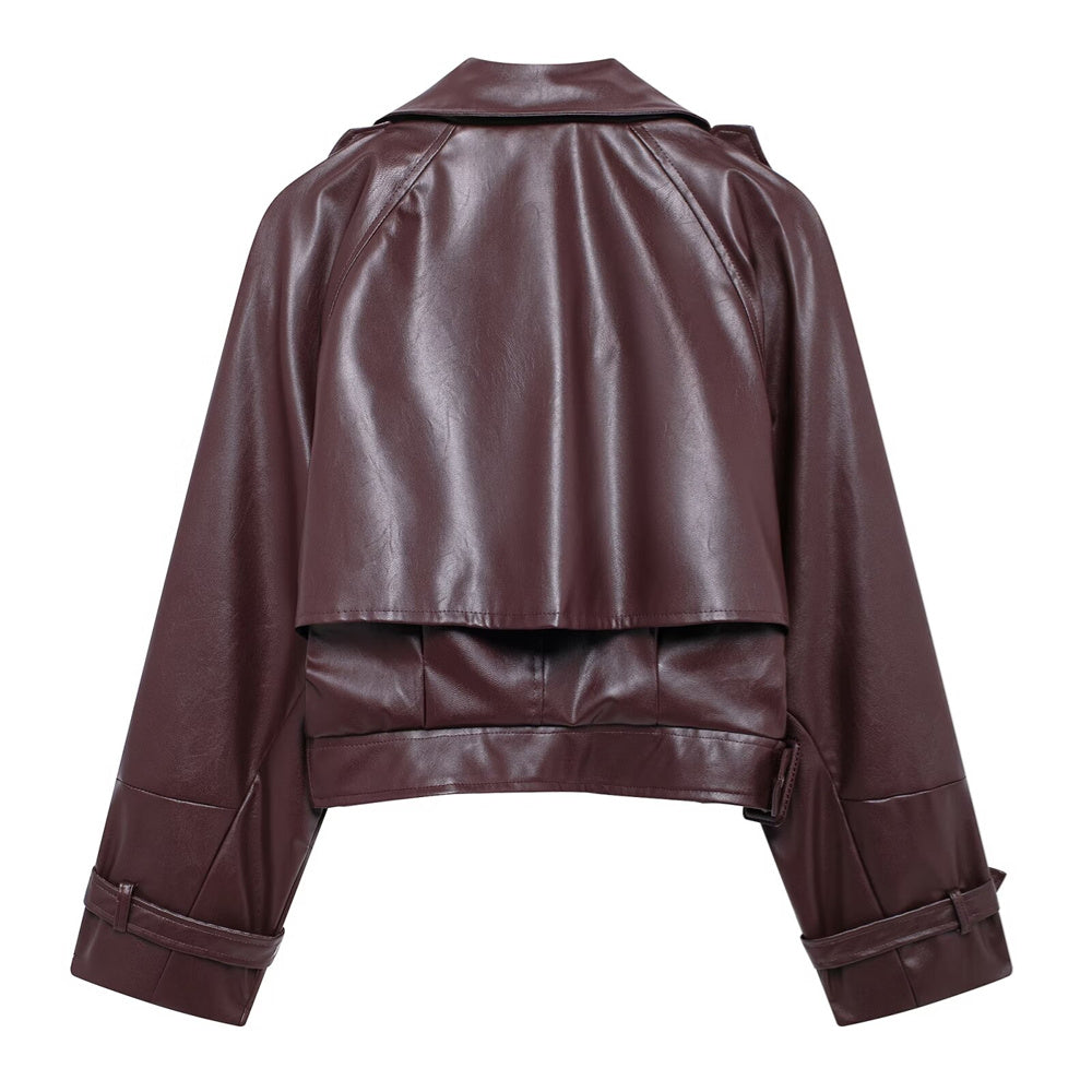 BURGUNDY FAUX LEATHER JACKET