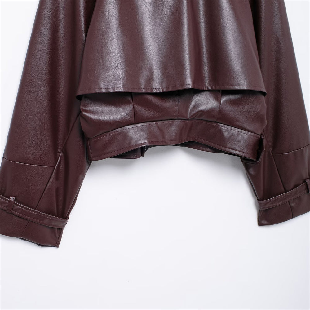 BURGUNDY FAUX LEATHER JACKET