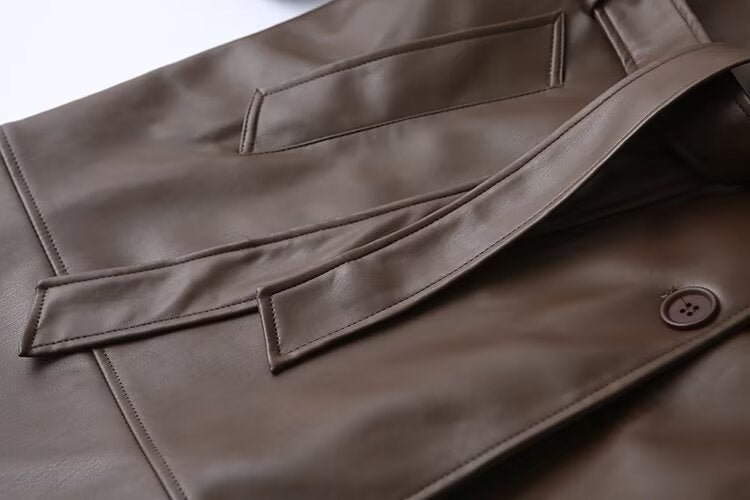 FAUX LEATHER TRENCH COAT