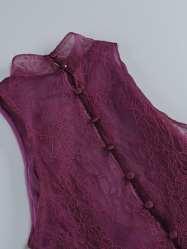 ELEGANTES MAXI-KLEID MIT SPITZEN-EINSÄTZEN