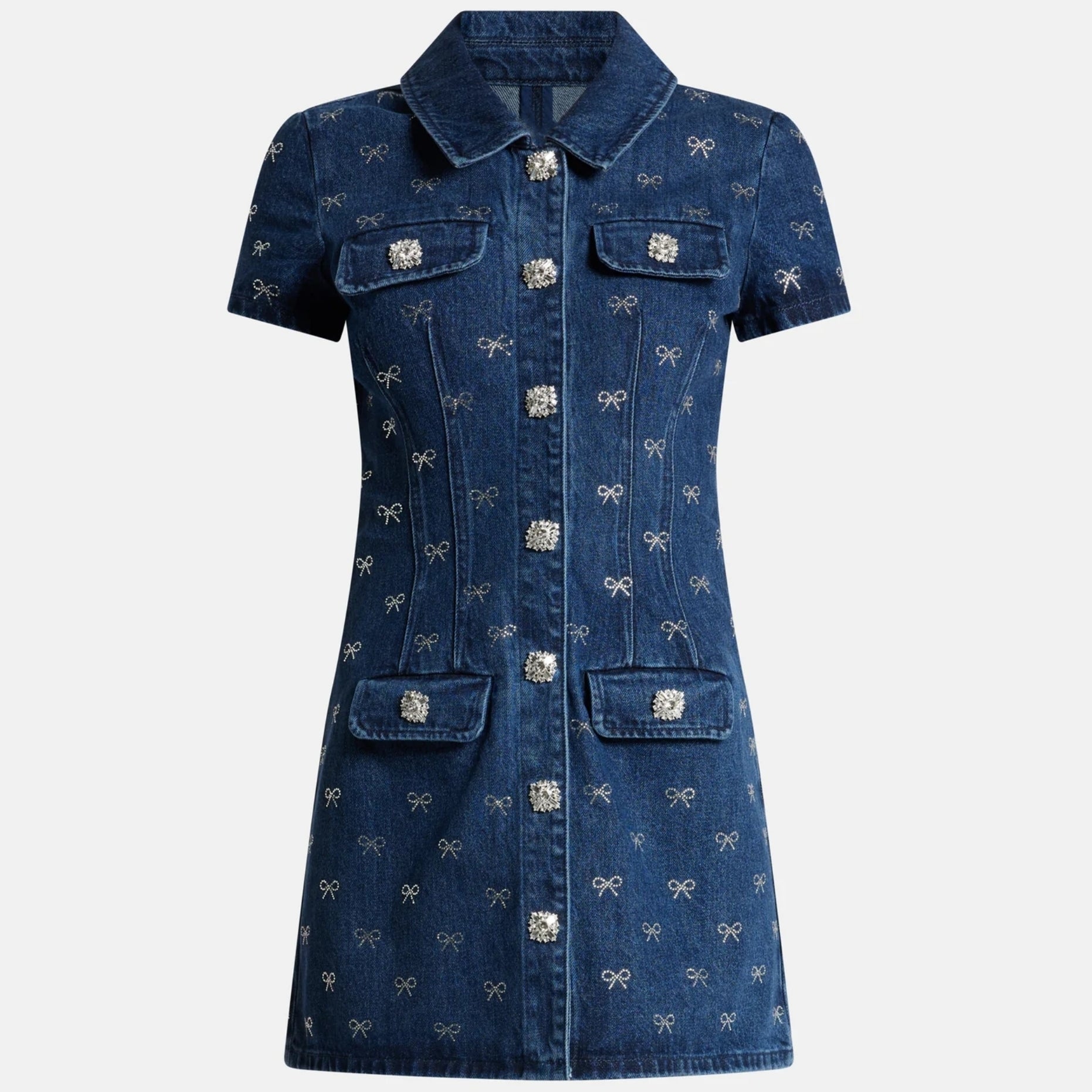 JEANS-KLEID MIT STRASS-APPLIKATIONEN