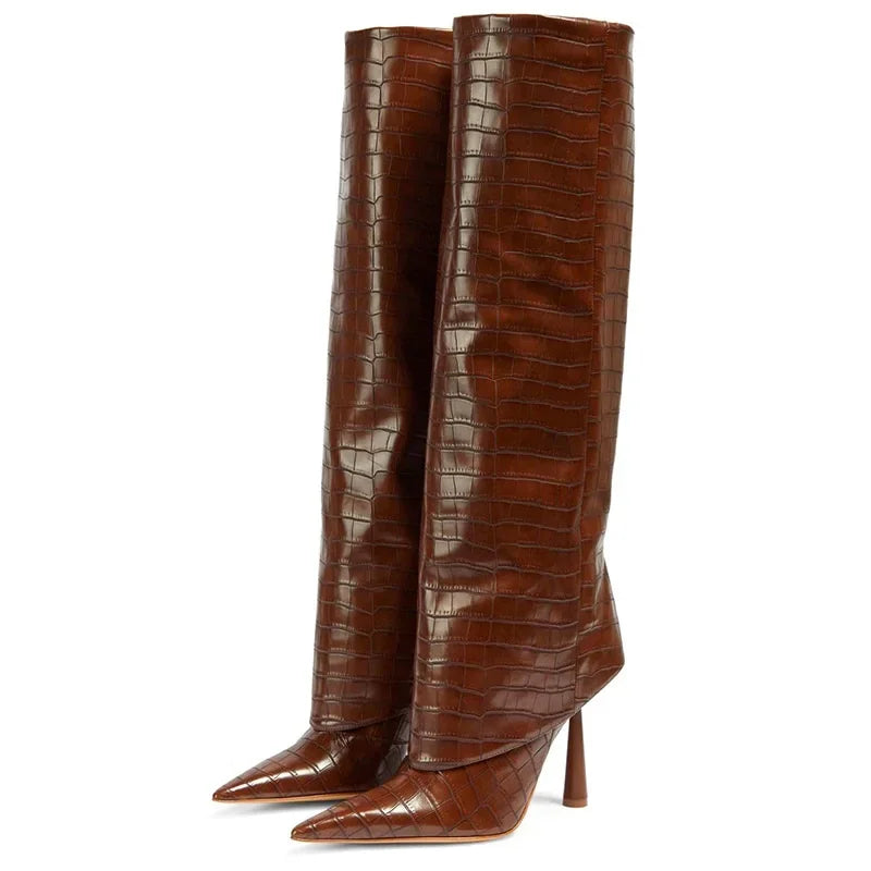 CROCODILE-EMBOSSED HIGH-HEELED BOOTS