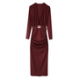 MIDI-KLEID MIT V-AUSSCHNITT UND RAFFUNGEN