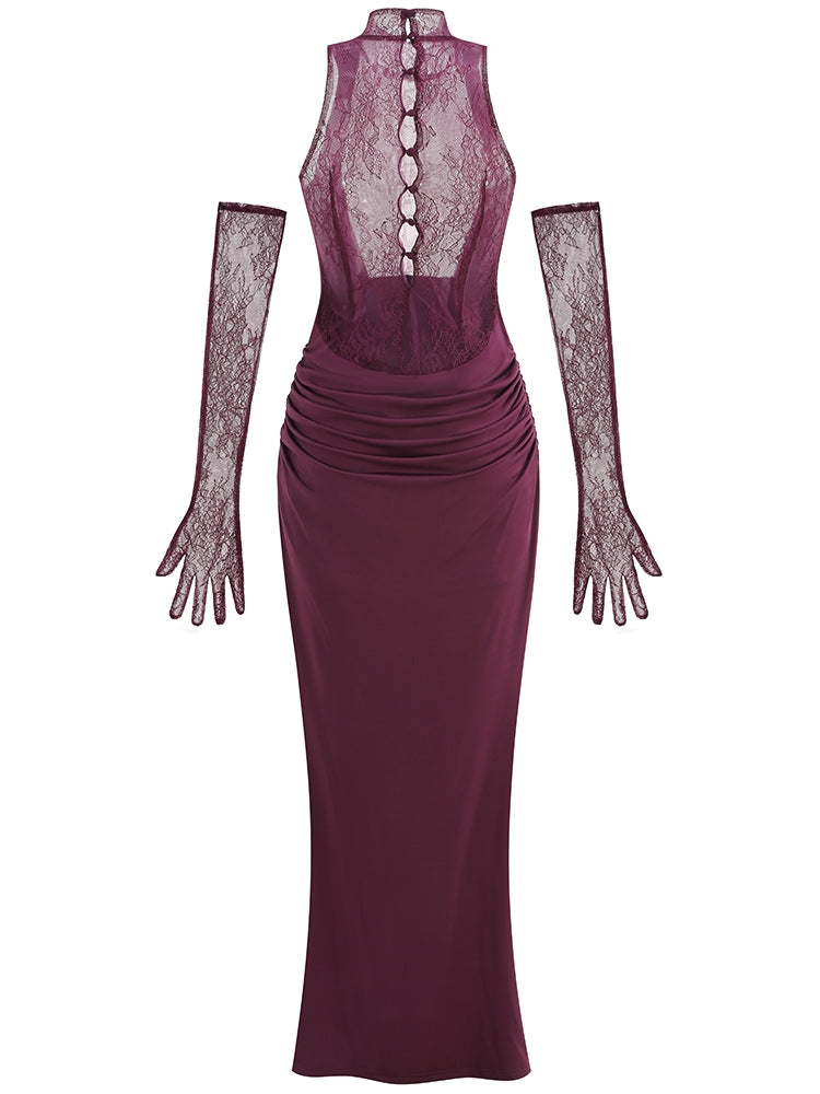 ELEGANTES MAXI-KLEID MIT SPITZEN-EINSÄTZEN