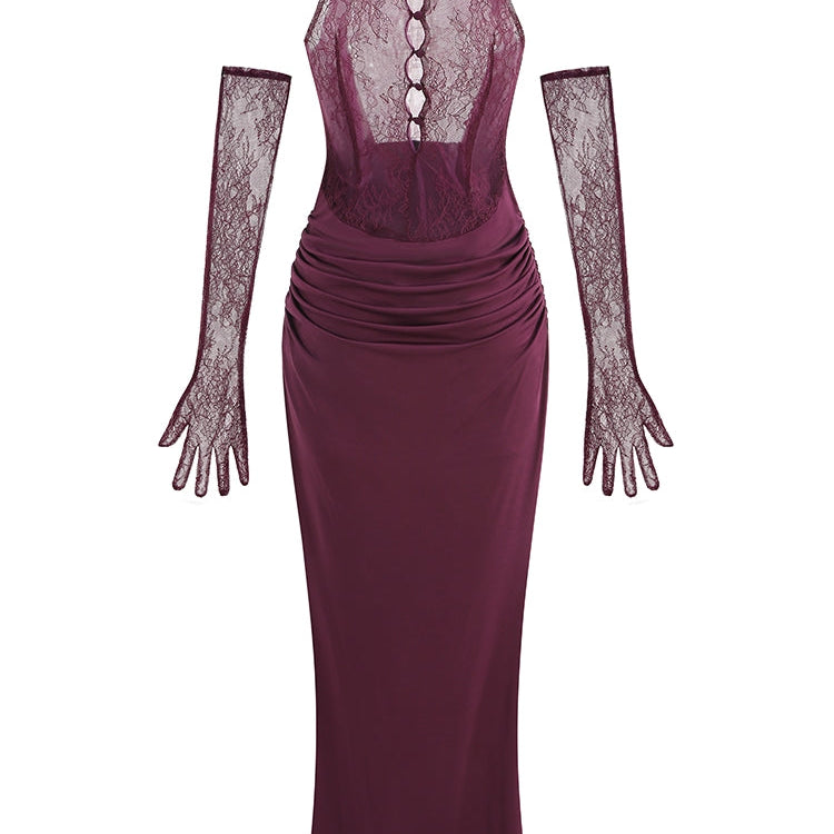 ELEGANTES MAXI-KLEID MIT SPITZEN-EINSÄTZEN