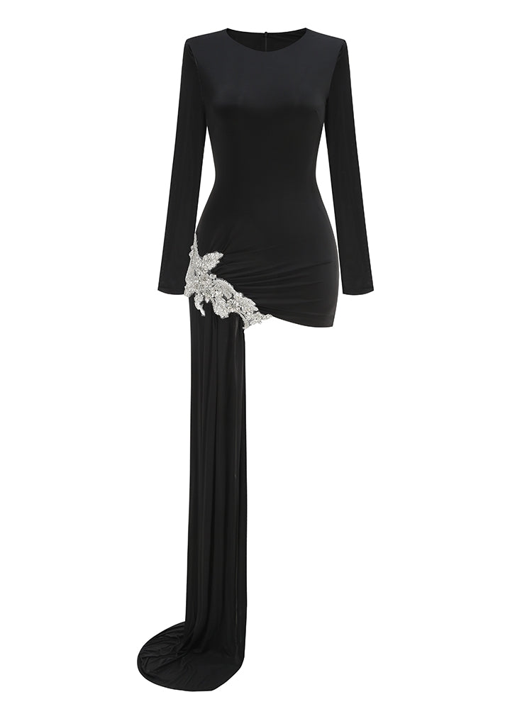 MINI-KLEID MIT STRASS-DETAIL UND SCHLEPPE