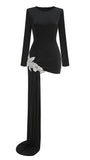 MINI-KLEID MIT STRASS-DETAIL UND SCHLEPPE