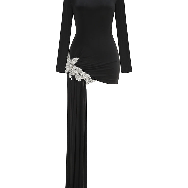 MINI-KLEID MIT STRASS-DETAIL UND SCHLEPPE