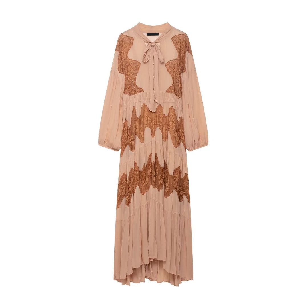 ELEGANTE MAXI-KLEID MIT SPITZEN-AKZENTEN