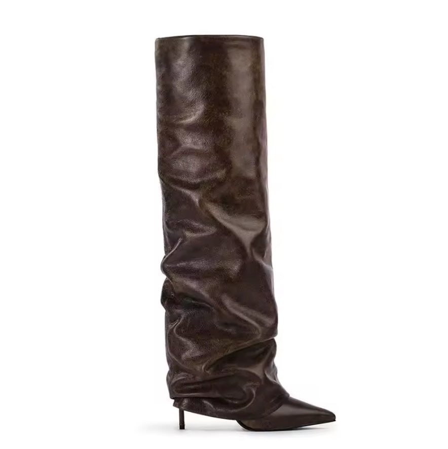 FAUX LEATHER KNEE-HIGH BOOTS