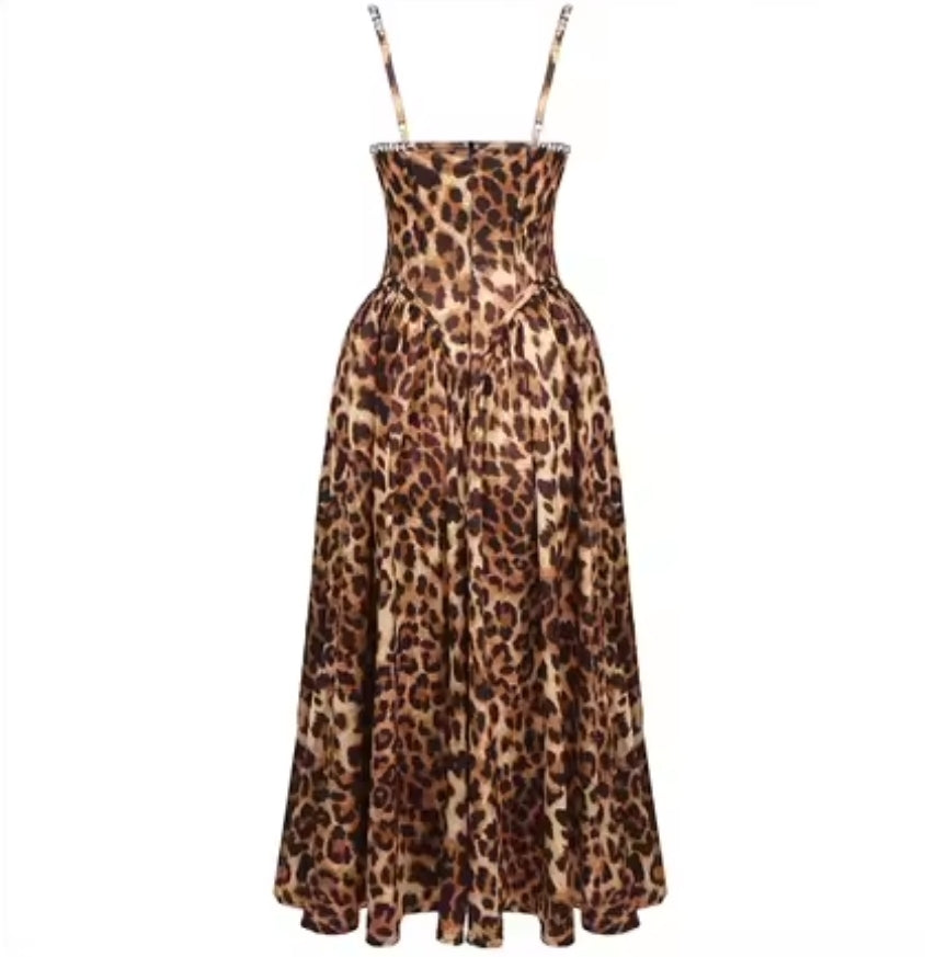 MIDI-KLEID MIT LEOPARDENMUSTER